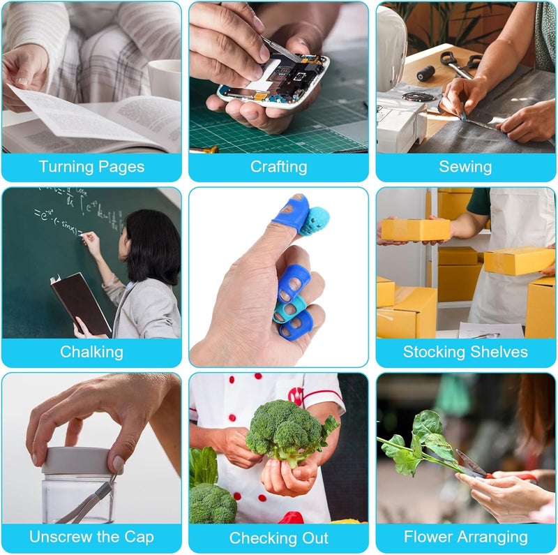 Fyntave 16 Pcs Finger Tips Silicone Thimble Fingertip Grips Rubber Anti-Slip Finger Tips Breathable Fingers Protectors Pads Cover for Paper Sorting Money Counting Sewing Guitar Playing 4 Sizes Blue Aqua - Image 2